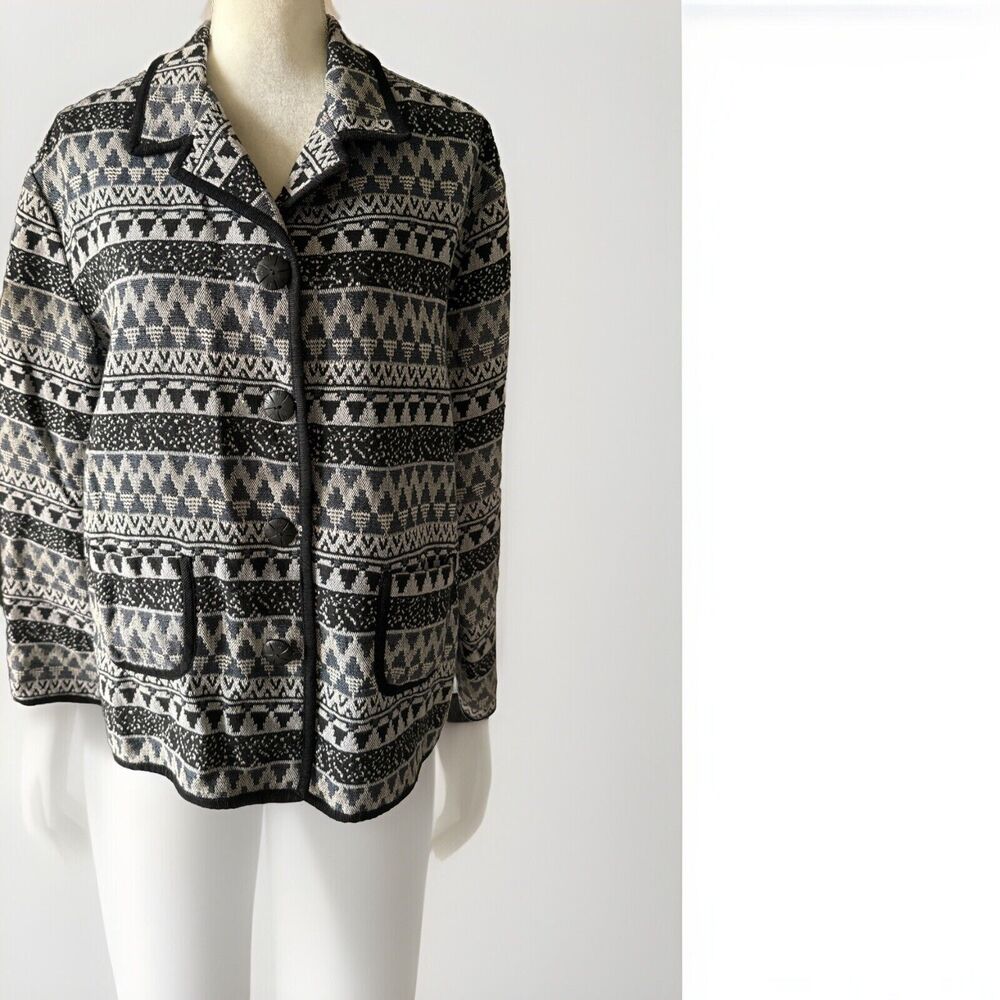 Cedar Canyon Women’s Tapestry Geometric Cotton Jacket  L Black Navy White